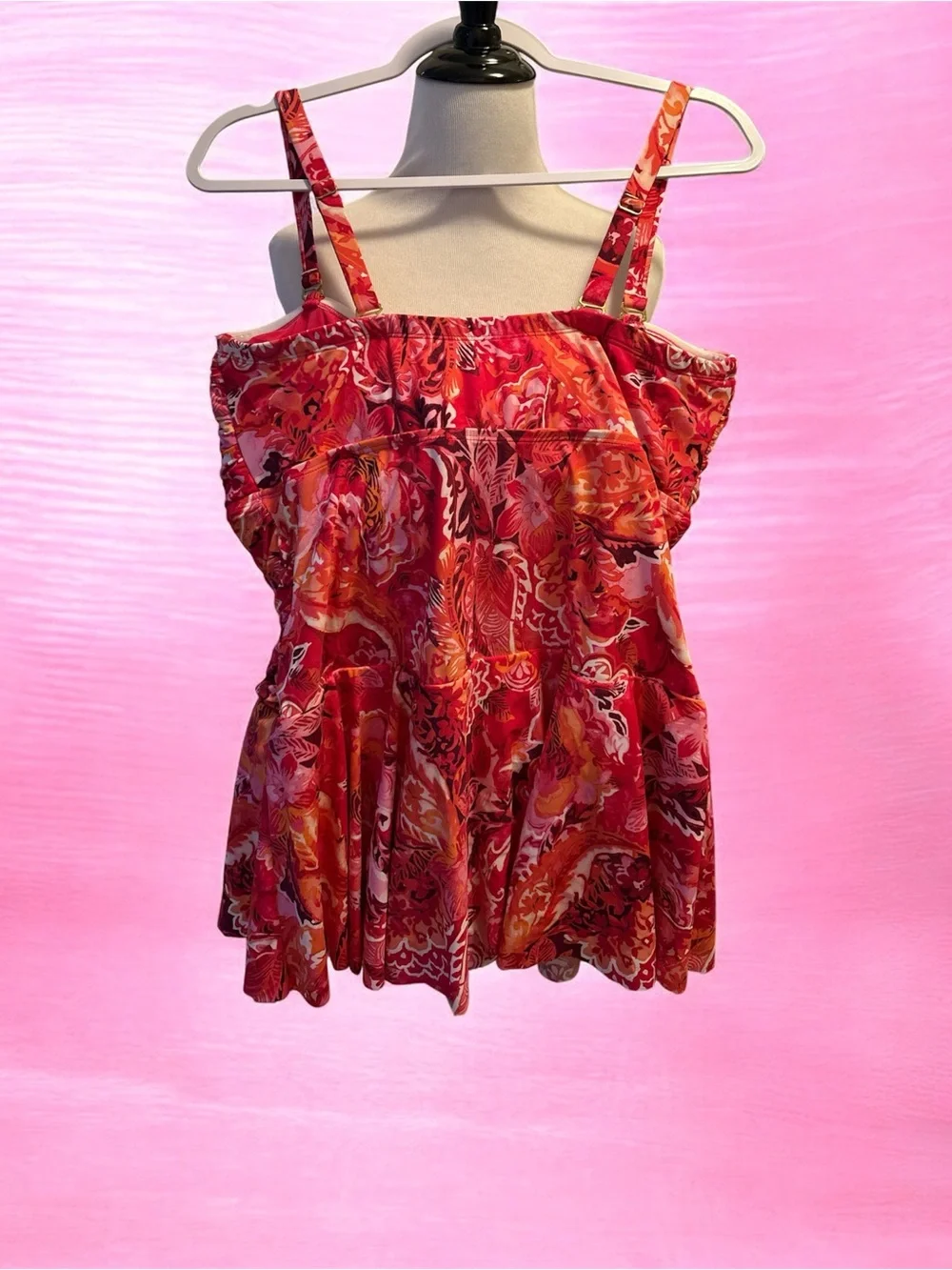 Ralph Lauren Red Floral Ruched One-Piece Swimdress